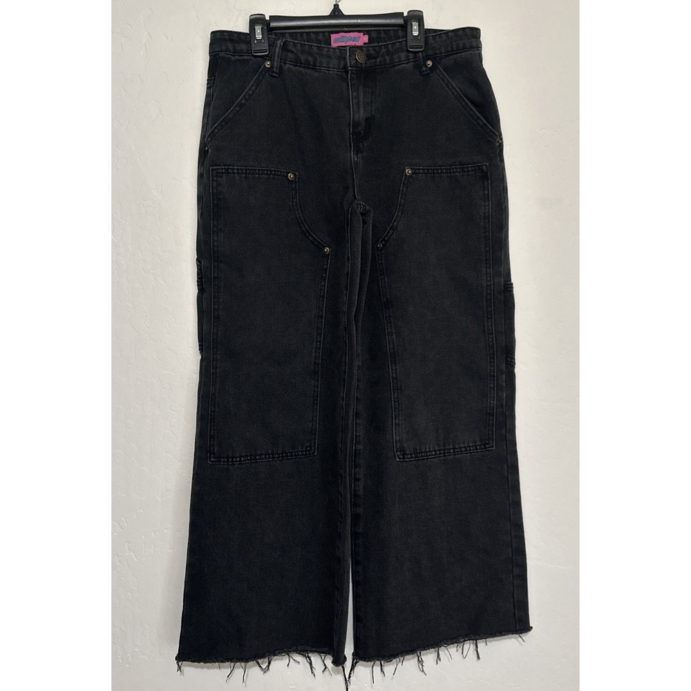 Women's Edikted Black Washed Ayla Low Rise Carpenter Jeans Size Small Raw‎ Hem